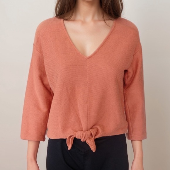 Madewell Tops - Madewell Texture & Thread‎ Top Women Sz S Cotton Orange Long-Sleeve Tie-Front